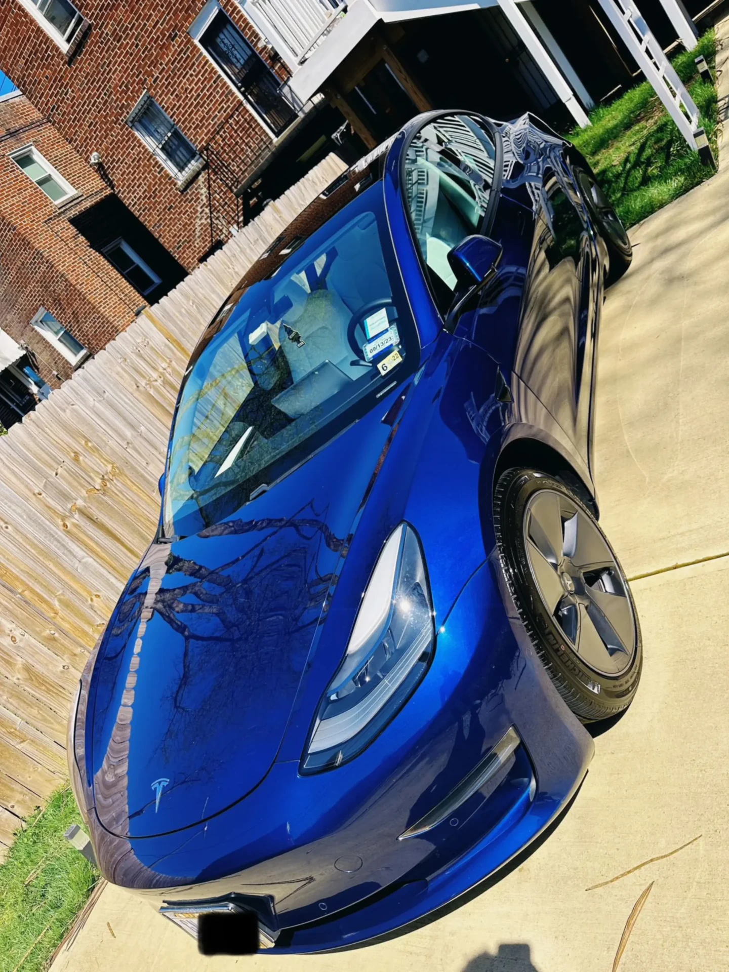 Blue Tesla after detailing